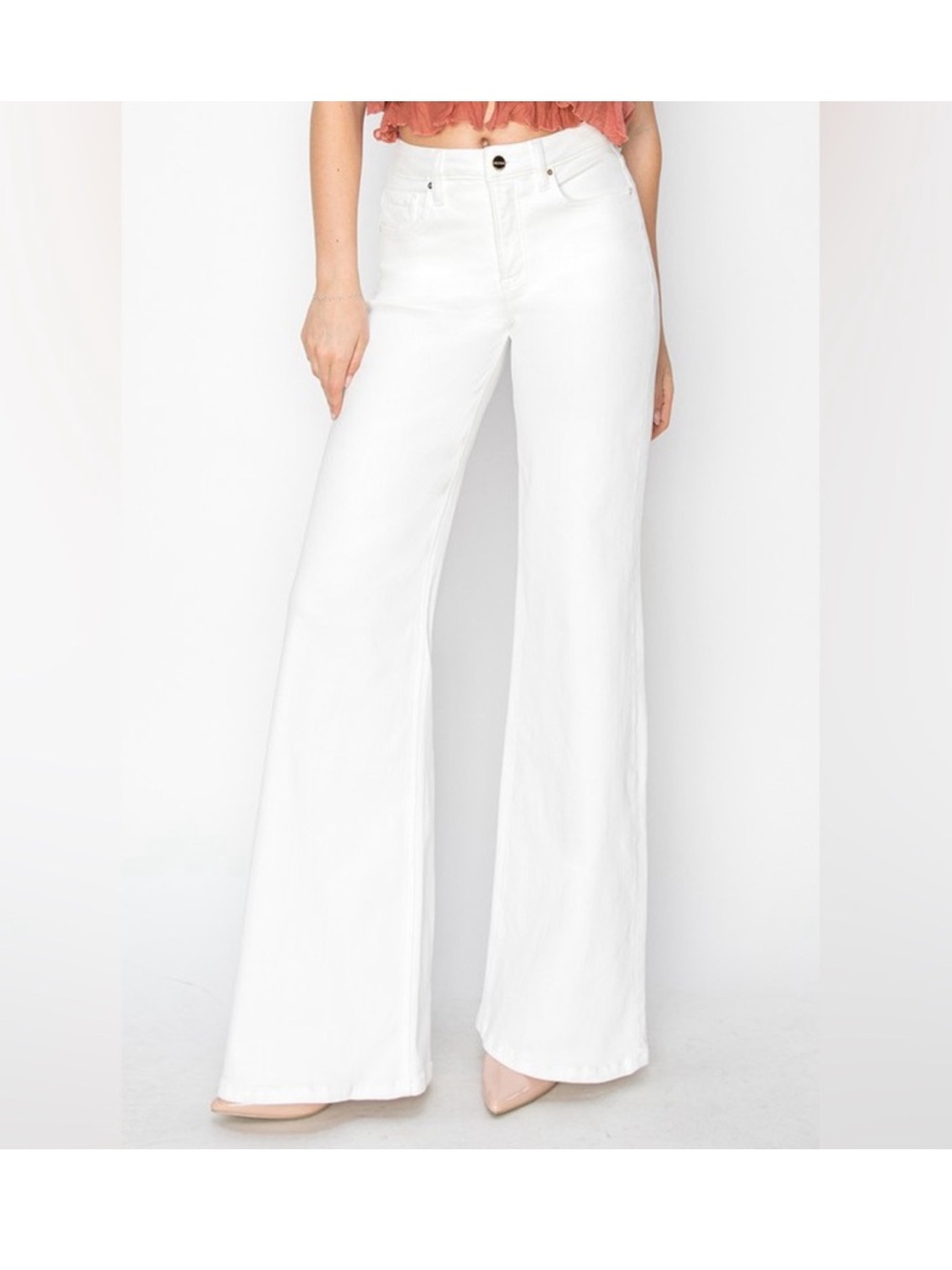 Risen Los Angeles White High Rise Tummy Control Wide Leg Jeans